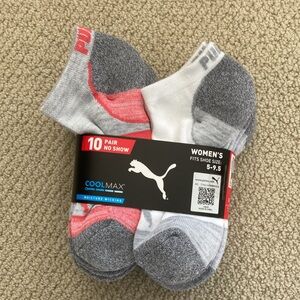 NEW Puma 10 Pairs Women’s No Show Activewear Socks Grey White Shoe Sizes 5 - 9.5
